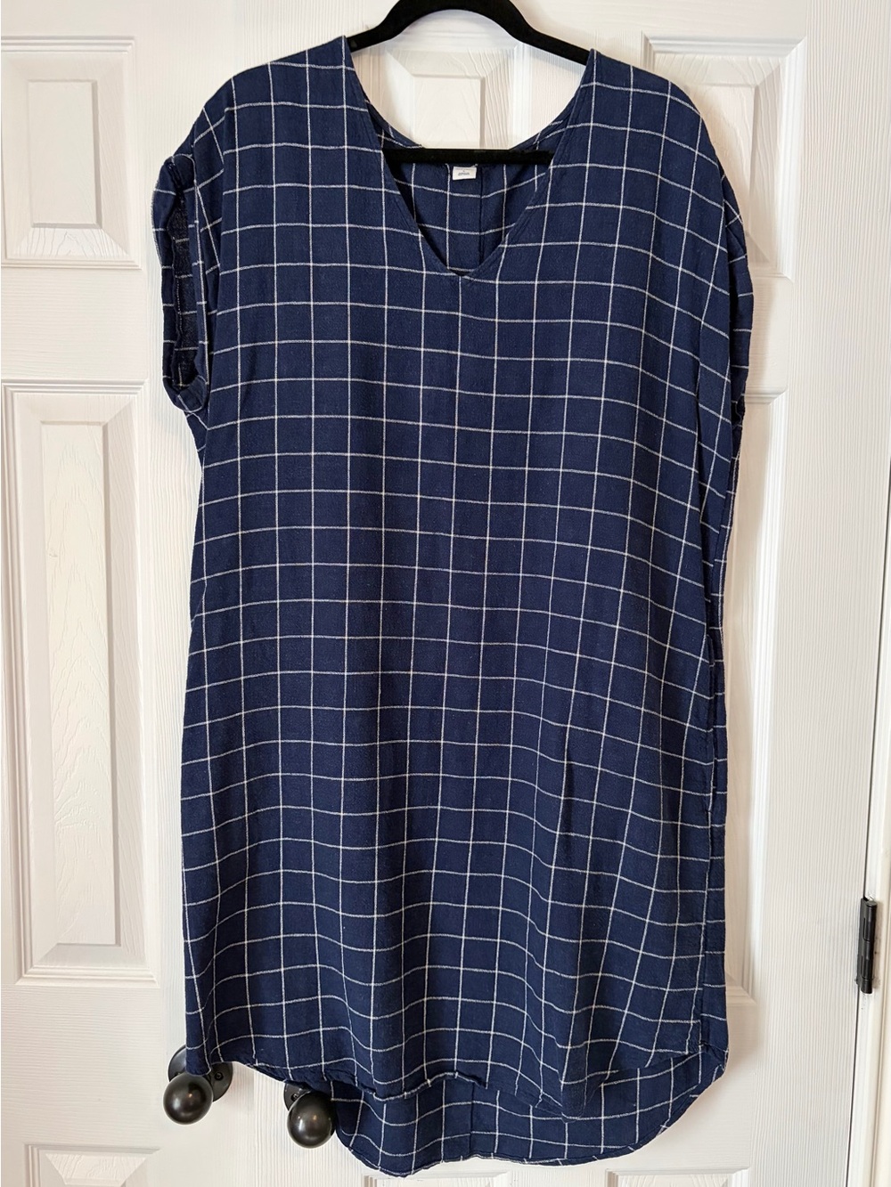 EUC Old Navy Navy Blue linen Grid-Print Shift Dress Sz large